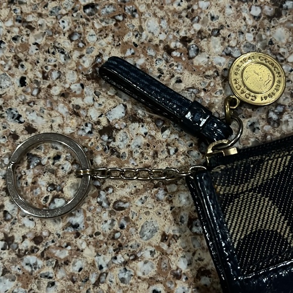 Coach key chain with card/money holder. Color is navy with cream logo - Picture 3 of 5